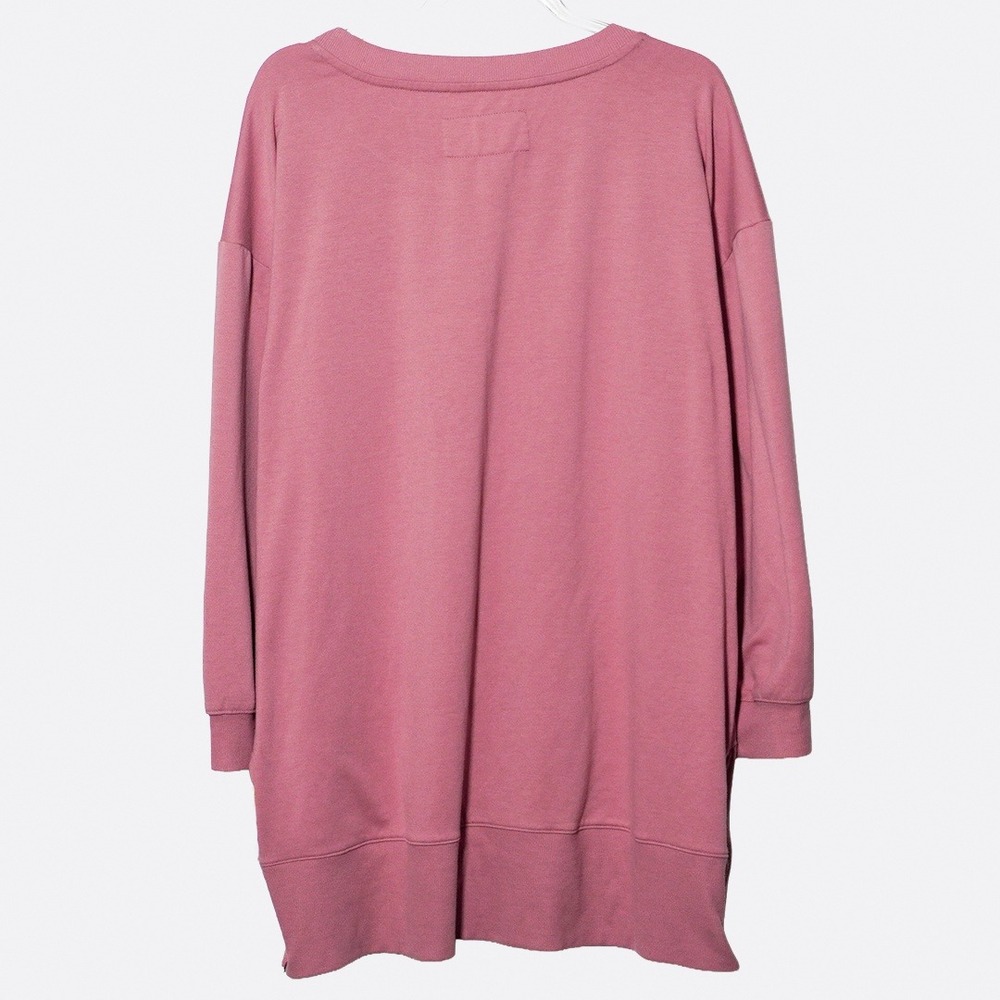 Dusty Rose Oversized Tunic Sweatshirt Dress Side Slit Zip French Terry Plus 1X - Picture 3 of 5
